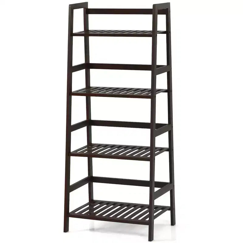 Costway 4-Tier Bamboo Ladder Shelf Plant Display Stand Rack Bookshelf Dark Brown