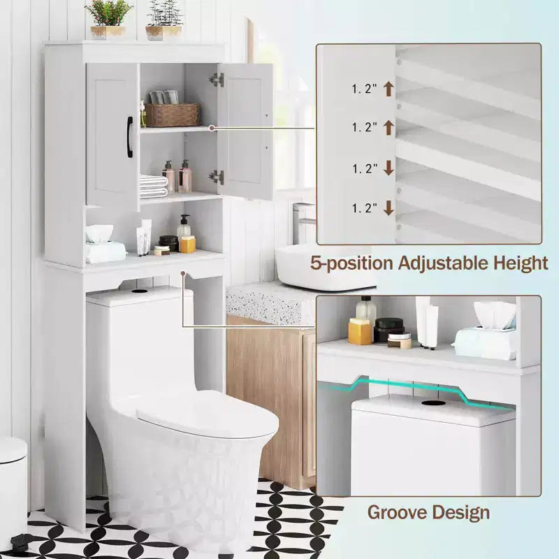Costway Over The Toilet Storage Cabinet Bathroom Organizer w/ Adjustable Shelf