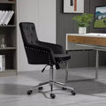 HOMCOM Mid-back Desk Chair with Button Tufted Velvet Back, Nailhead Trim, Swivel Home Office Chair with Adjustable Height, Padded Armrests, Black