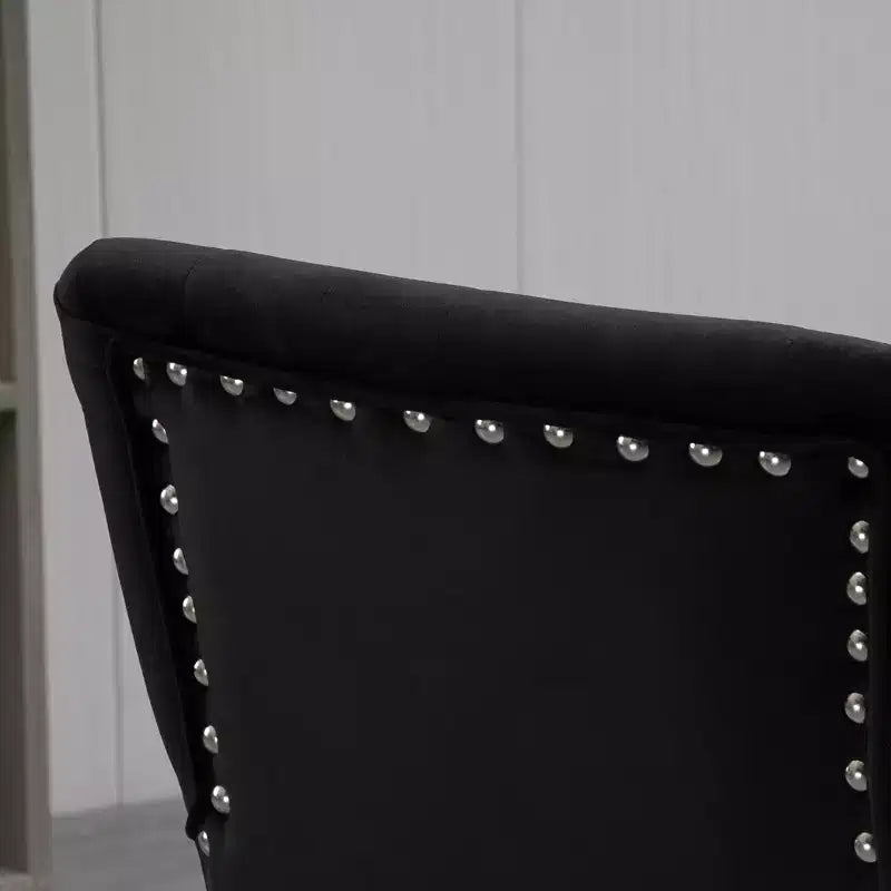 HOMCOM Mid-back Desk Chair with Button Tufted Velvet Back, Nailhead Trim, Swivel Home Office Chair with Adjustable Height, Padded Armrests, Black