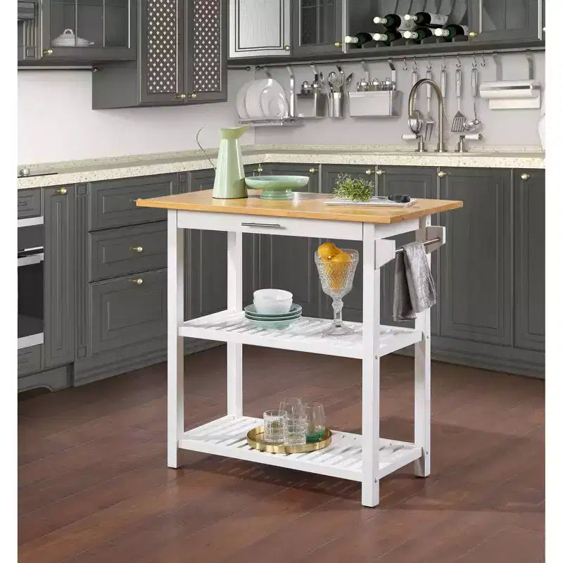 Designs2Go 3 Tier Butcher Block Kitchen Prep Island with Drawer - Breighton Home