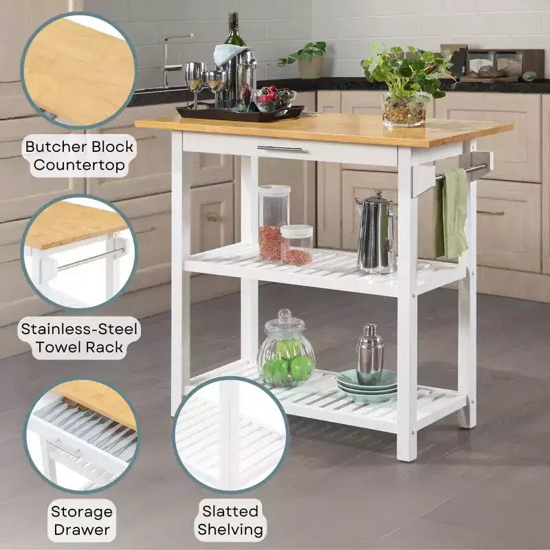 Designs2Go 3 Tier Butcher Block Kitchen Prep Island with Drawer - Breighton Home