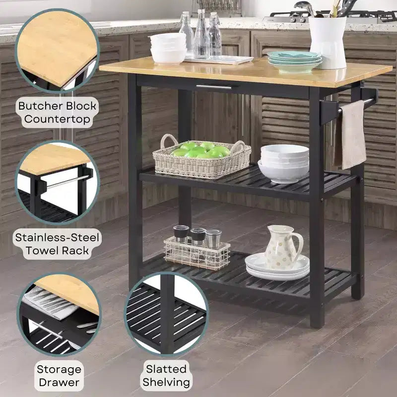 Designs2Go 3 Tier Butcher Block Kitchen Prep Island with Drawer - Breighton Home
