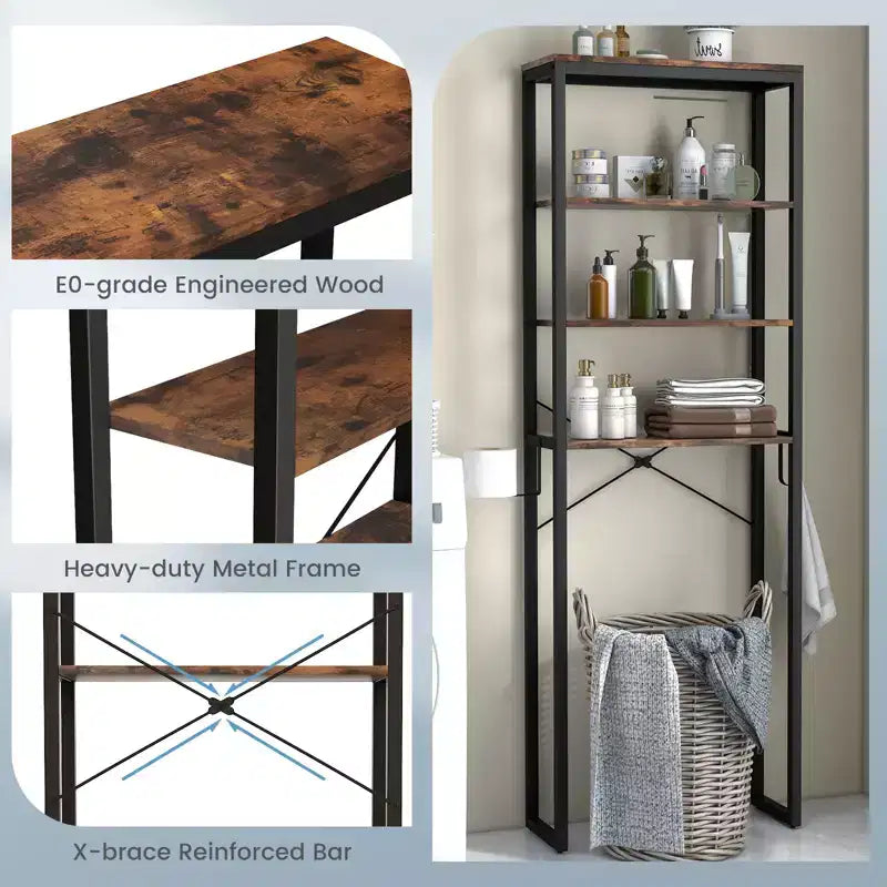 Costway Bathroom 4-Tier Over the Toilet Storage Rack Freestanding Organizer Rustic Brown