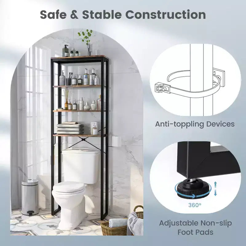 Costway Bathroom 4-Tier Over the Toilet Storage Rack Freestanding Organizer Rustic Brown