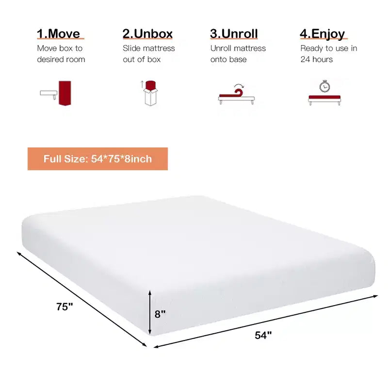Costway Full\Twin\Queen\King Size 8'' Foam Mattress Jacquard Medium Firm Bed-in-a-Box Bed Room W/Removable Cover