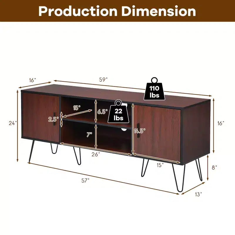 Costway 59'' TV Stand Entertainment Center Media Console Storage Cabinet Shelf
