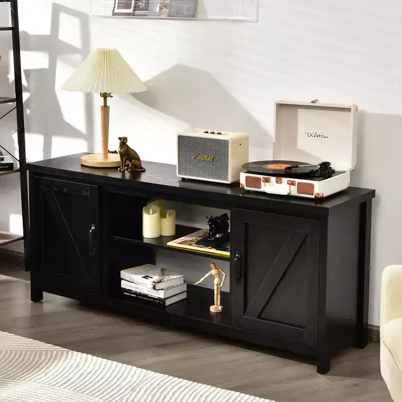 Costway 59'' TV Stand Media Console Center w/ Storage Cabinet for 65'' TV Natural\Black\Coffee