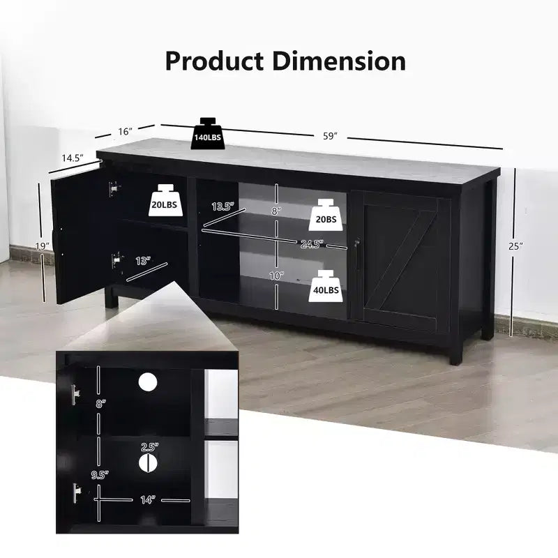 Costway 59'' TV Stand Media Console Center w/ Storage Cabinet for 65'' TV Natural\Black\Coffee