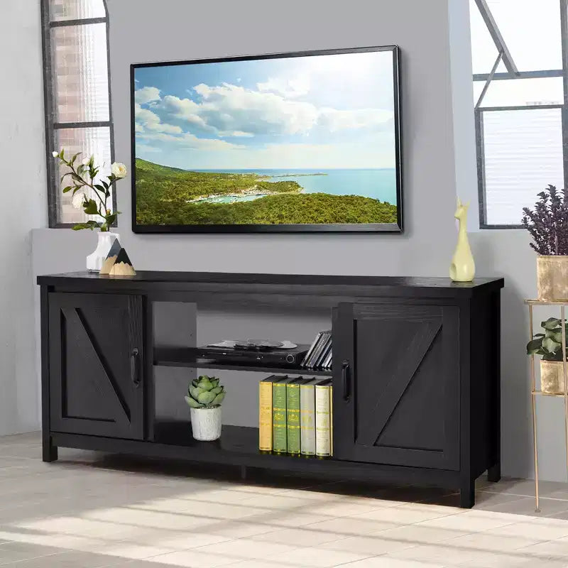 Costway 59'' TV Stand Media Console Center w/ Storage Cabinet for 65'' TV Natural\Black\Coffee