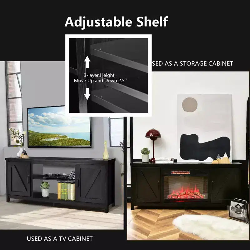 Costway 59'' TV Stand Media Console Center w/ Storage Cabinet for 65'' TV Natural\Black\Coffee