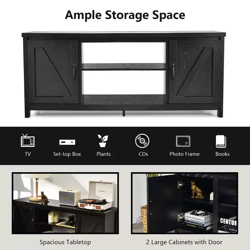 Costway 59'' TV Stand Media Console Center w/ Storage Cabinet for 65'' TV Natural\Black\Coffee