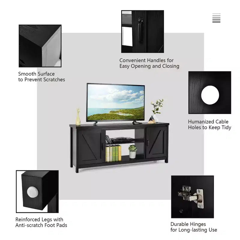Costway 59'' TV Stand Media Console Center w/ Storage Cabinet for 65'' TV Natural\Black\Coffee