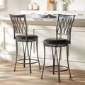 Elm Lane Dominick Black Metal Swivel Bar Stools Set of 2 24 1/2 High Traditional Round Upholstered Cushion with Backrest Footrest for Kitchen Counter