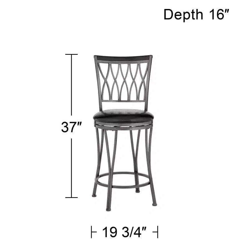 Elm Lane Dominick Black Metal Swivel Bar Stools Set of 2 24 1/2 High Traditional Round Upholstered Cushion with Backrest Footrest for Kitchen Counter