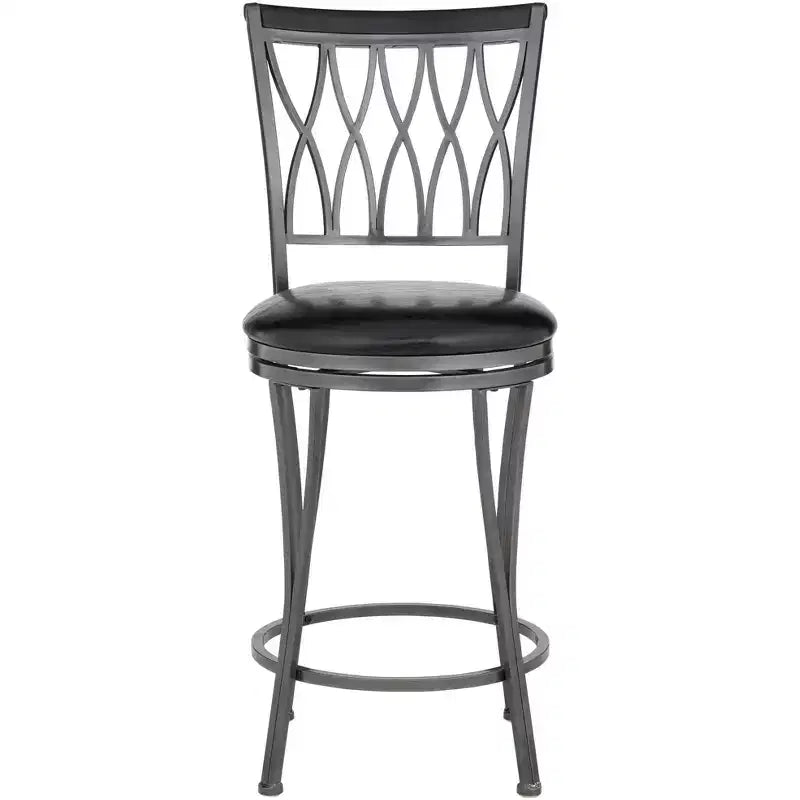 Elm Lane Dominick Black Metal Swivel Bar Stools Set of 2 24 1/2 High Traditional Round Upholstered Cushion with Backrest Footrest for Kitchen Counter