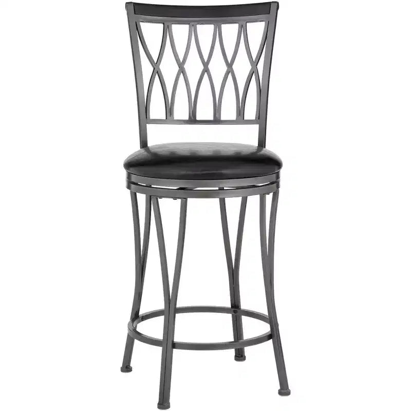 Elm Lane Dominick Black Metal Swivel Bar Stools Set of 2 24 1/2 High Traditional Round Upholstered Cushion with Backrest Footrest for Kitchen Counter