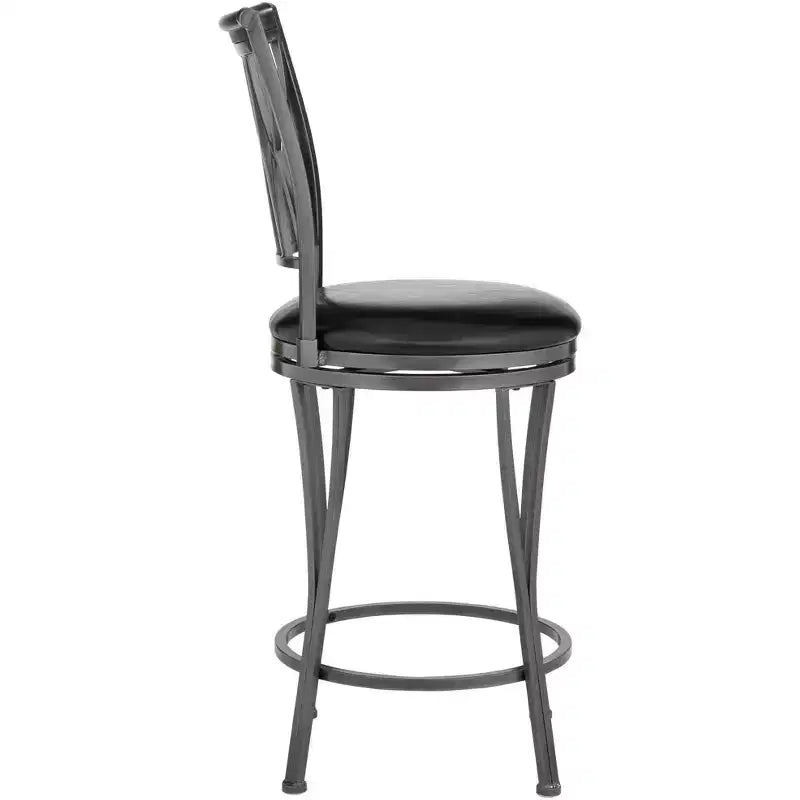 Elm Lane Dominick Black Metal Swivel Bar Stools Set of 2 24 1/2 High Traditional Round Upholstered Cushion with Backrest Footrest for Kitchen Counter