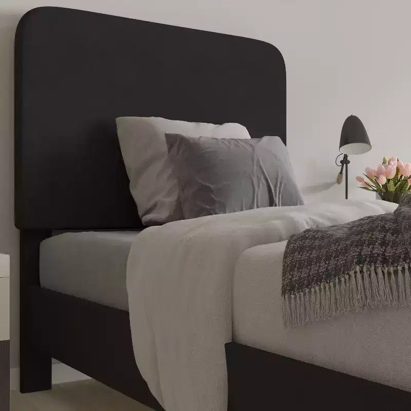 Merrick Lane Platform Bed with Headboard - Upholstered Frame - 14 Wooden Slats - No Box Spring Required