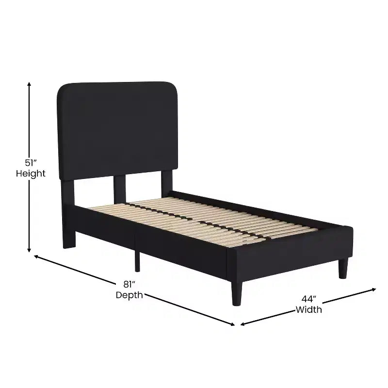 Merrick Lane Platform Bed with Headboard - Upholstered Frame - 14 Wooden Slats - No Box Spring Required