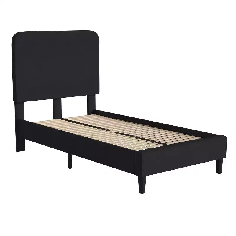 Merrick Lane Platform Bed with Headboard - Upholstered Frame - 14 Wooden Slats - No Box Spring Required
