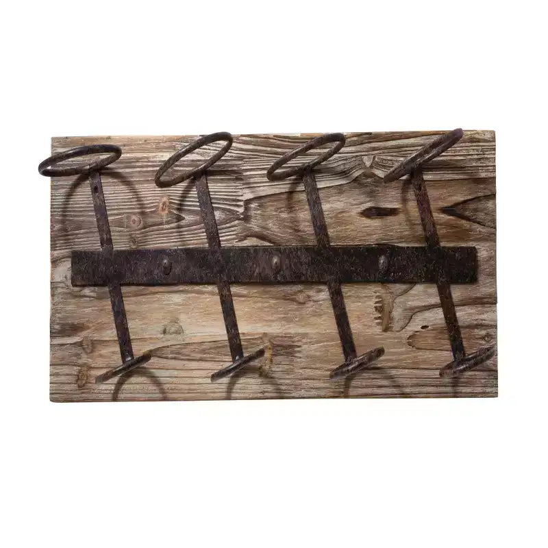 Twine 4 Bottle Wall Mount Wine Rack, Rustic Farmhouse Iron Metal & Wood Wine Holder, Wine Storage, Bar Decor, Housewarming Gifts for Men, 8 x 23.75