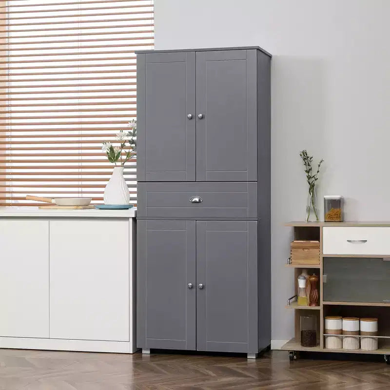 HOMCOM 72 Freestanding Kitchen Pantry Cabinet with 2 Large Double Door Cabinets and 1 Center Drawer, gray