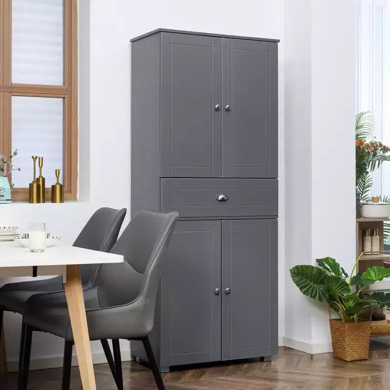 HOMCOM 72 Freestanding Kitchen Pantry Cabinet with 2 Large Double Door Cabinets and 1 Center Drawer, gray