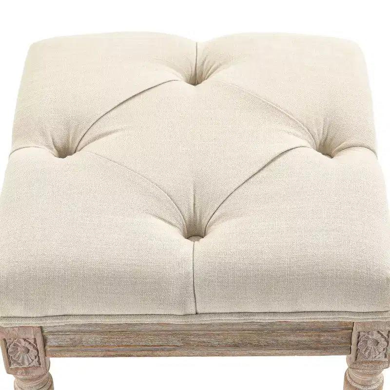 HOMCOM 15.75 Vintage Ottoman, Tufted Foot Stool with Upholstered Seat, Rustic Wood Legs for Bedroom, Living Room