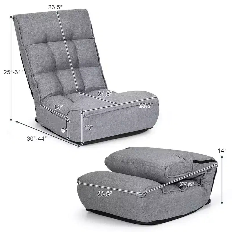 Costway 4-Position Floor Chair Folding Lazy Sofa w/Adjustable Backrest& Headrest Gray