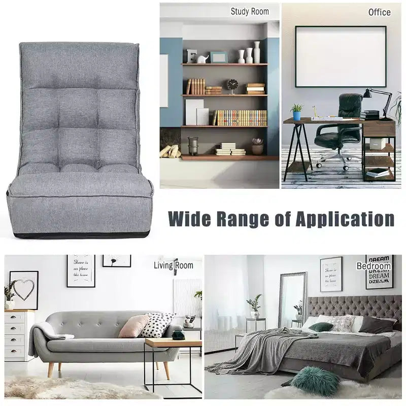 Costway 4-Position Floor Chair Folding Lazy Sofa w/Adjustable Backrest& Headrest Gray