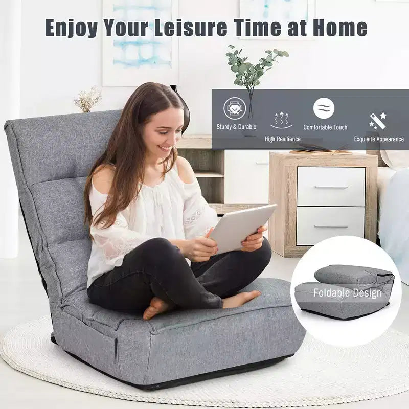 Costway 4-Position Floor Chair Folding Lazy Sofa w/Adjustable Backrest& Headrest Gray
