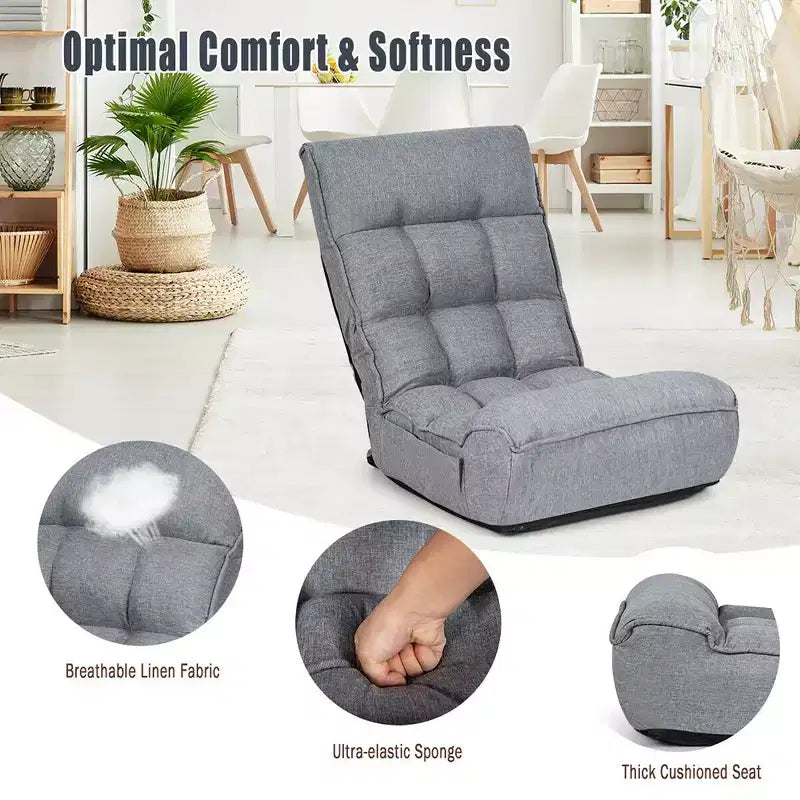 Costway 4-Position Floor Chair Folding Lazy Sofa w/Adjustable Backrest& Headrest Gray