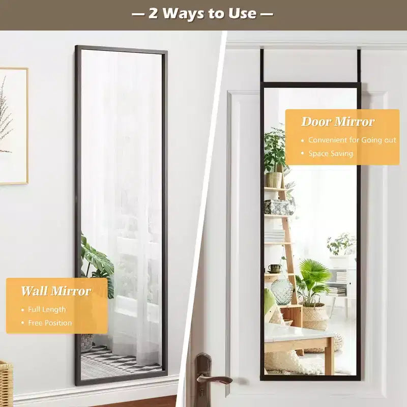 Costway Door Wall Mounted Mirror Full Length Hanging Mirror Bedroom Bathroom Coffee\Black