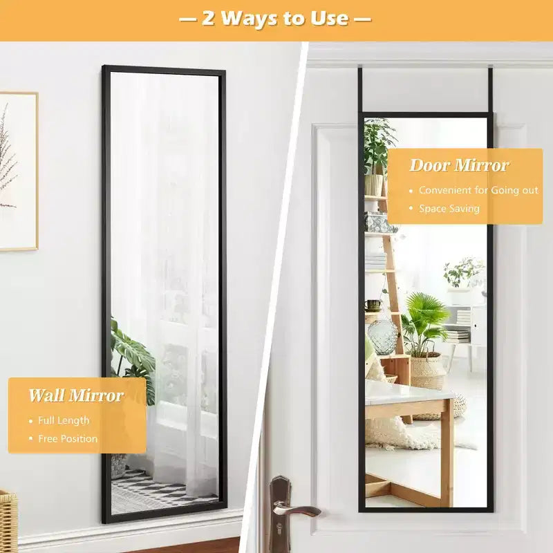 Costway Door Wall Mounted Mirror Full Length Hanging Mirror Bedroom Bathroom Coffee\Black
