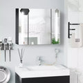 kleankin LED Lighted Medicine Cabinet with Mirror, 35.5 x 25.5 Wall Mounted Bathroom Cabinet with 3 Cupboards, Memory Function, USB Charge