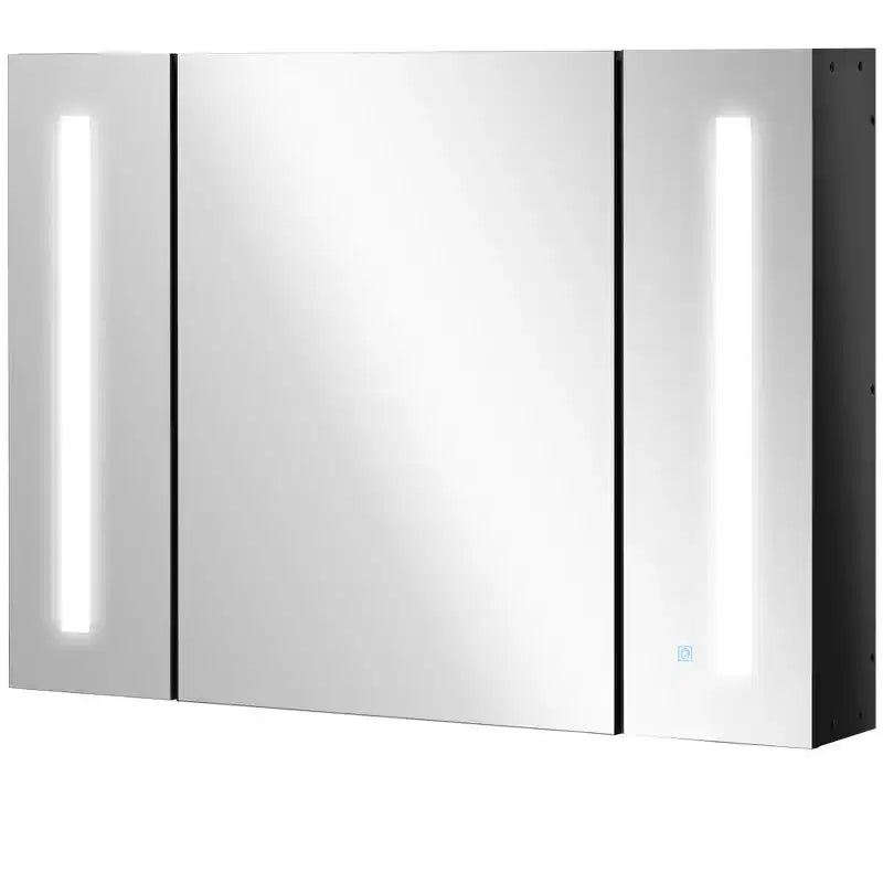 kleankin LED Lighted Medicine Cabinet with Mirror, 35.5 x 25.5 Wall Mounted Bathroom Cabinet with 3 Cupboards, Memory Function, USB Charge