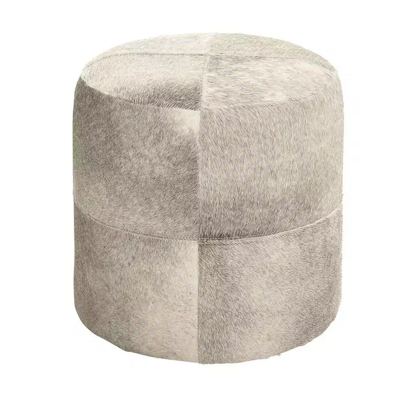 Contemporary Round Cowhide Leather Stool Ottoman - Olivia & May