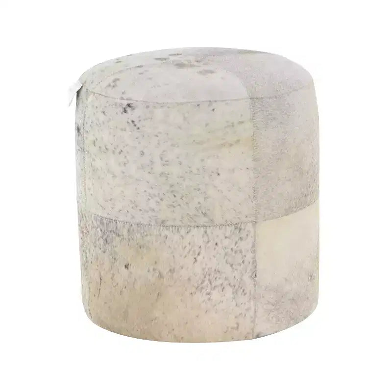 Contemporary Round Cowhide Leather Stool Ottoman - Olivia & May