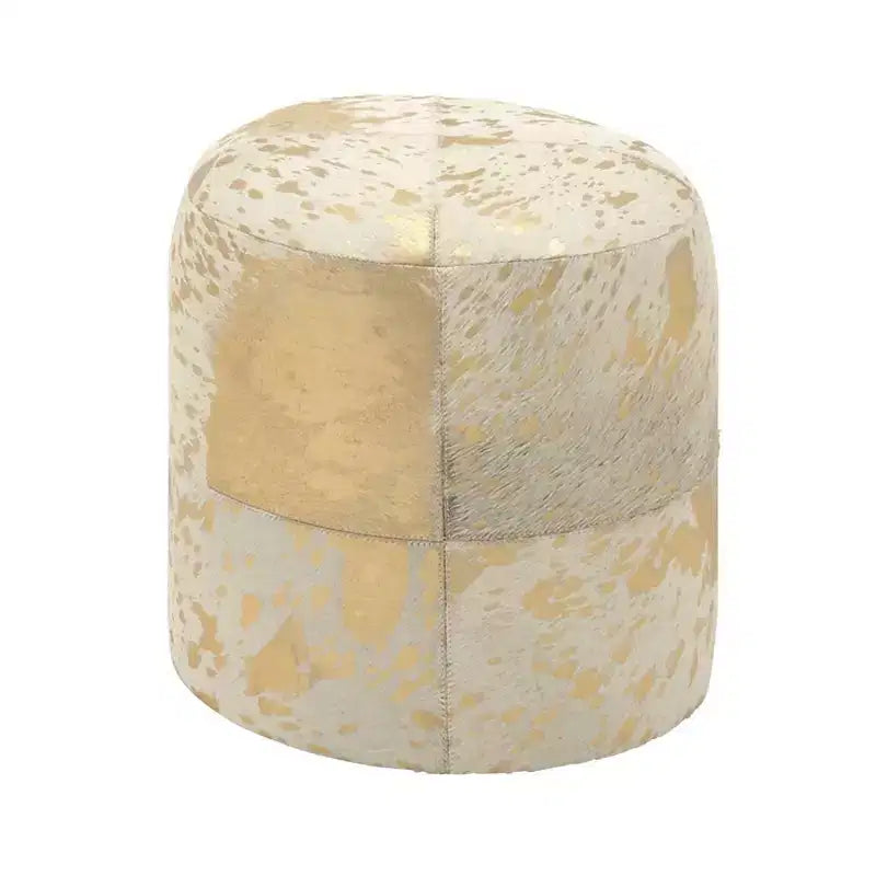 Contemporary Round Cowhide Leather Stool Ottoman - Olivia & May