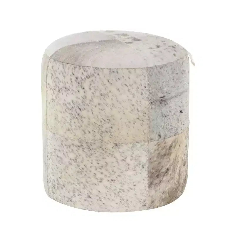 Contemporary Round Cowhide Leather Stool Ottoman - Olivia & May