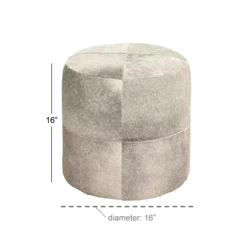 Contemporary Round Cowhide Leather Stool Ottoman - Olivia & May
