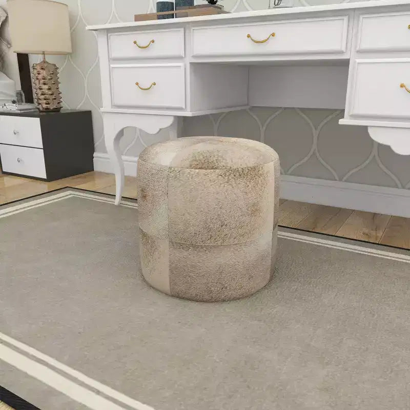 Contemporary Round Cowhide Leather Stool Ottoman - Olivia & May