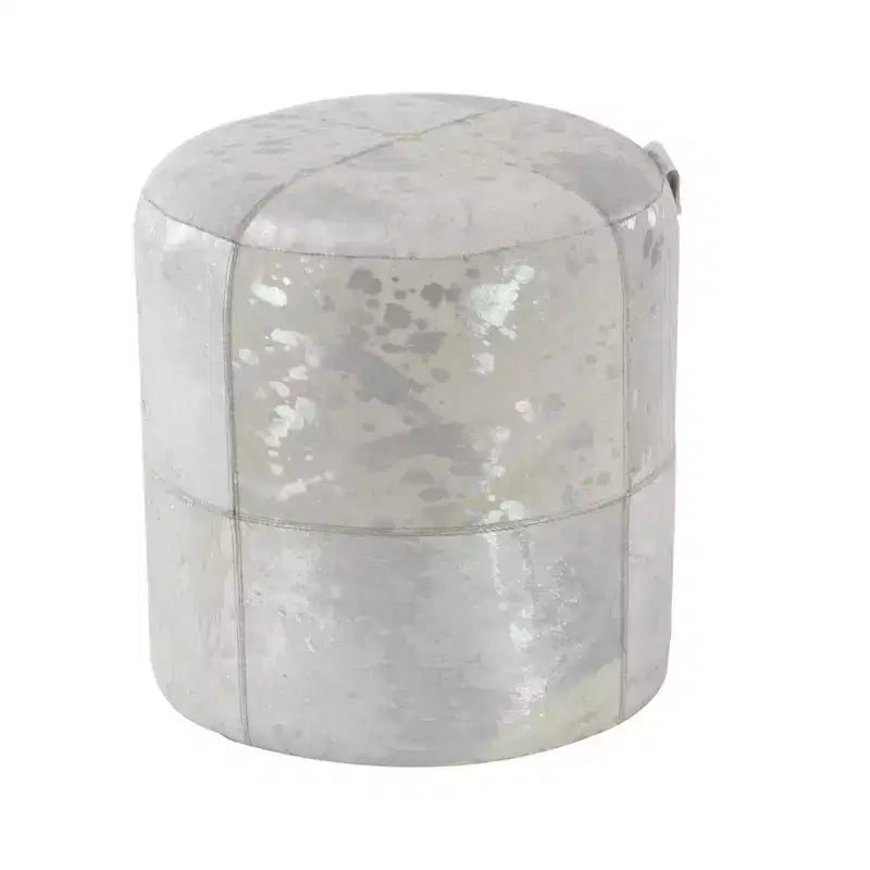 Contemporary Round Cowhide Leather Stool Ottoman - Olivia & May