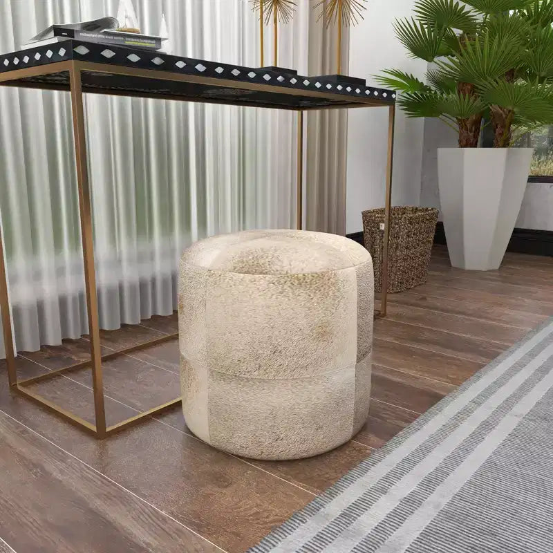 Contemporary Round Cowhide Leather Stool Ottoman - Olivia & May
