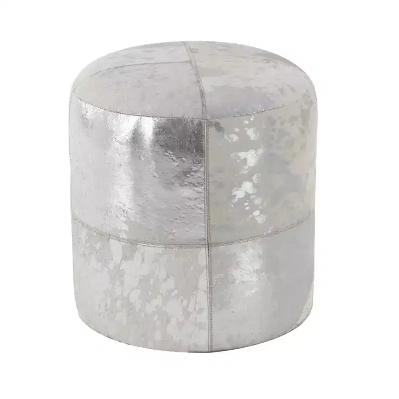 Contemporary Round Cowhide Leather Stool Ottoman - Olivia & May