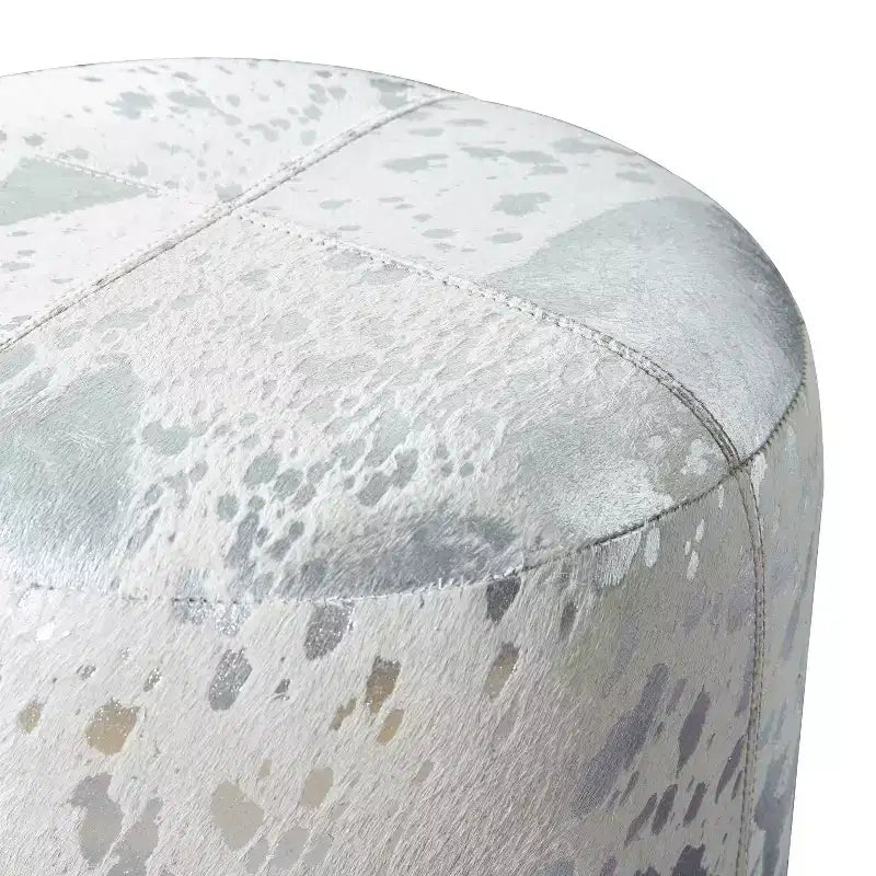 Contemporary Round Cowhide Leather Stool Ottoman - Olivia & May