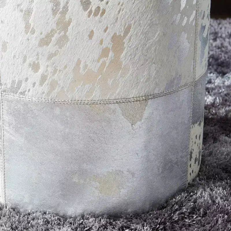 Contemporary Round Cowhide Leather Stool Ottoman - Olivia & May