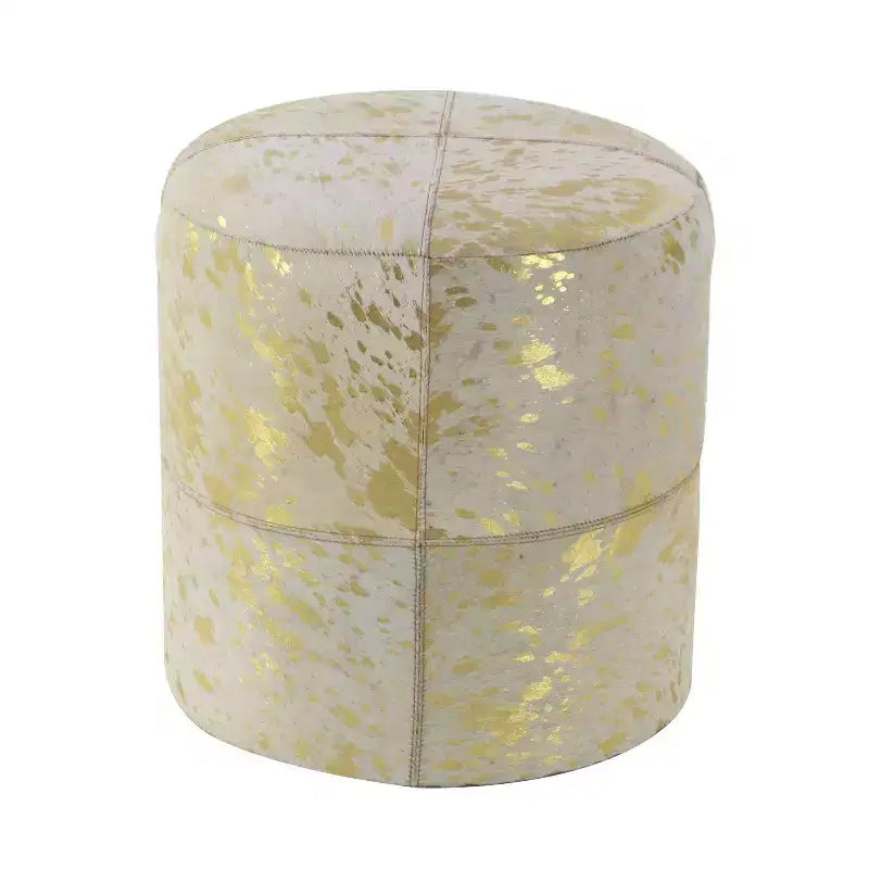 Contemporary Round Cowhide Leather Stool Ottoman - Olivia & May