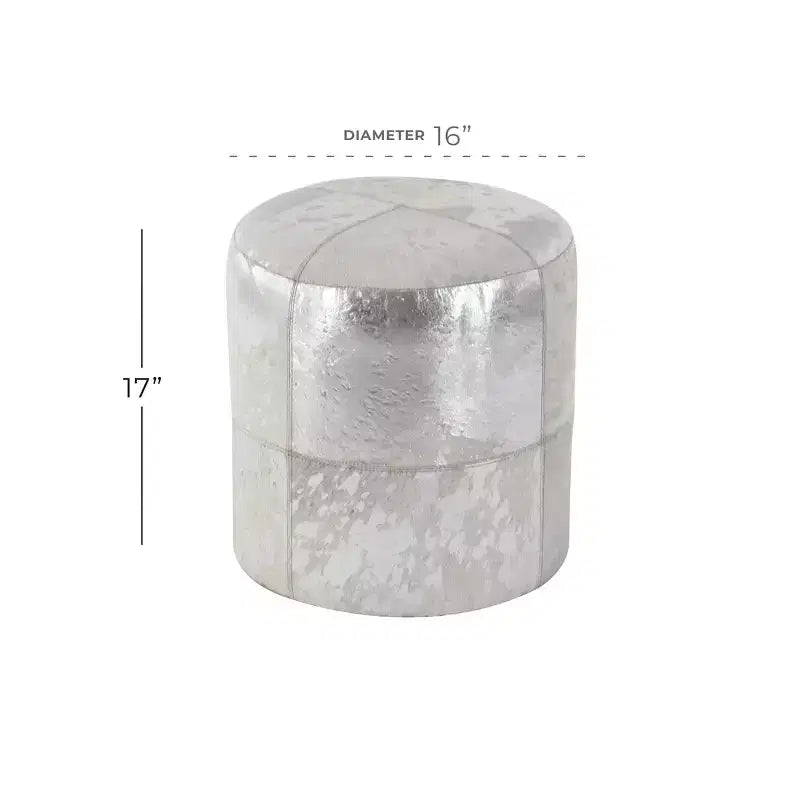 Contemporary Round Cowhide Leather Stool Ottoman - Olivia & May